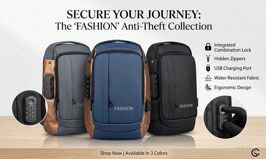 FASHION Anti-Theft Backpack in Grey, Blue and Black colors