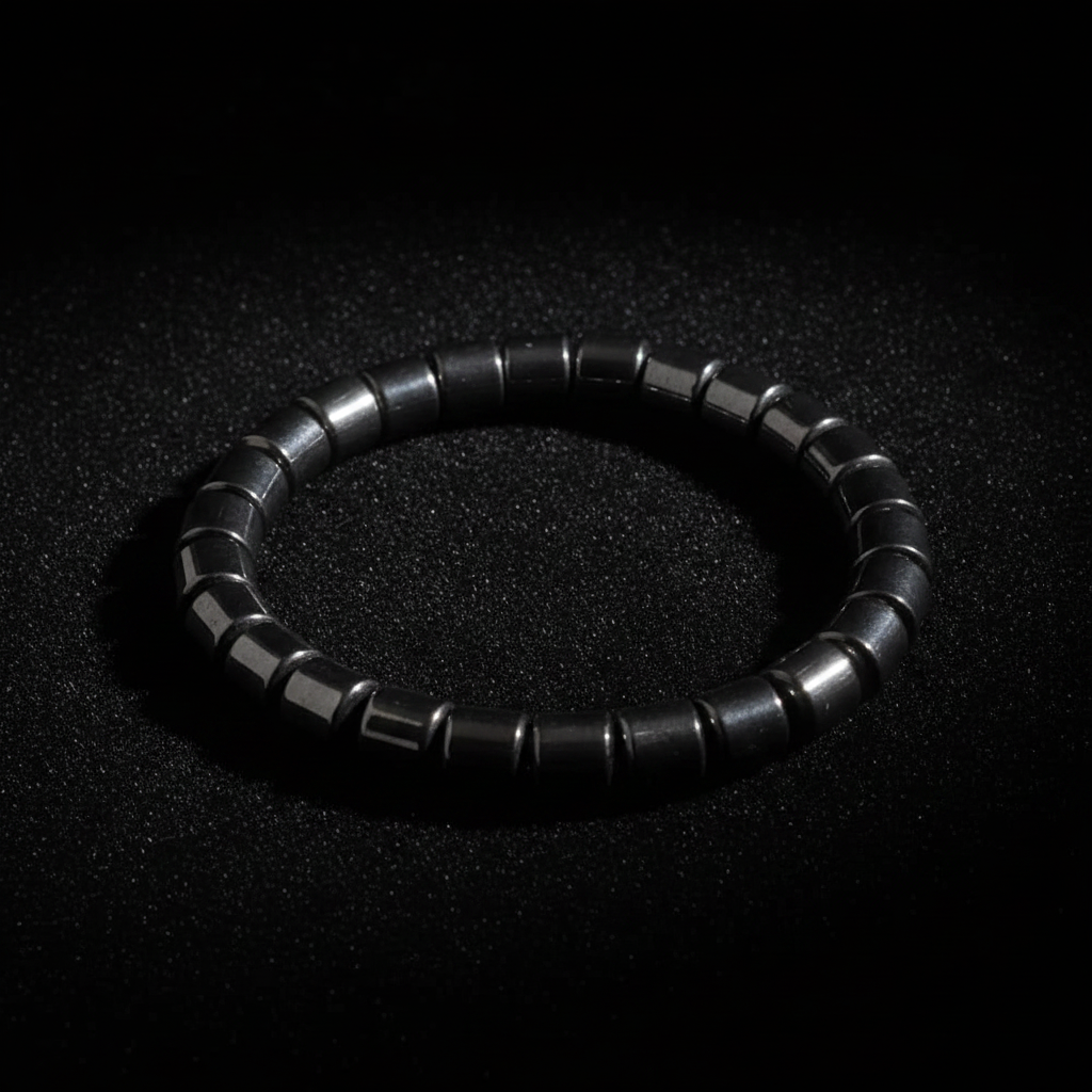 Hematite Cylinder Beaded Bracelet dark moody black velvet