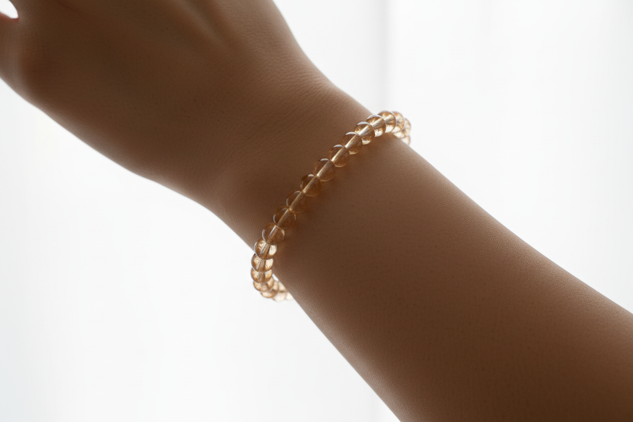 Crystal bead bracelet on wrist