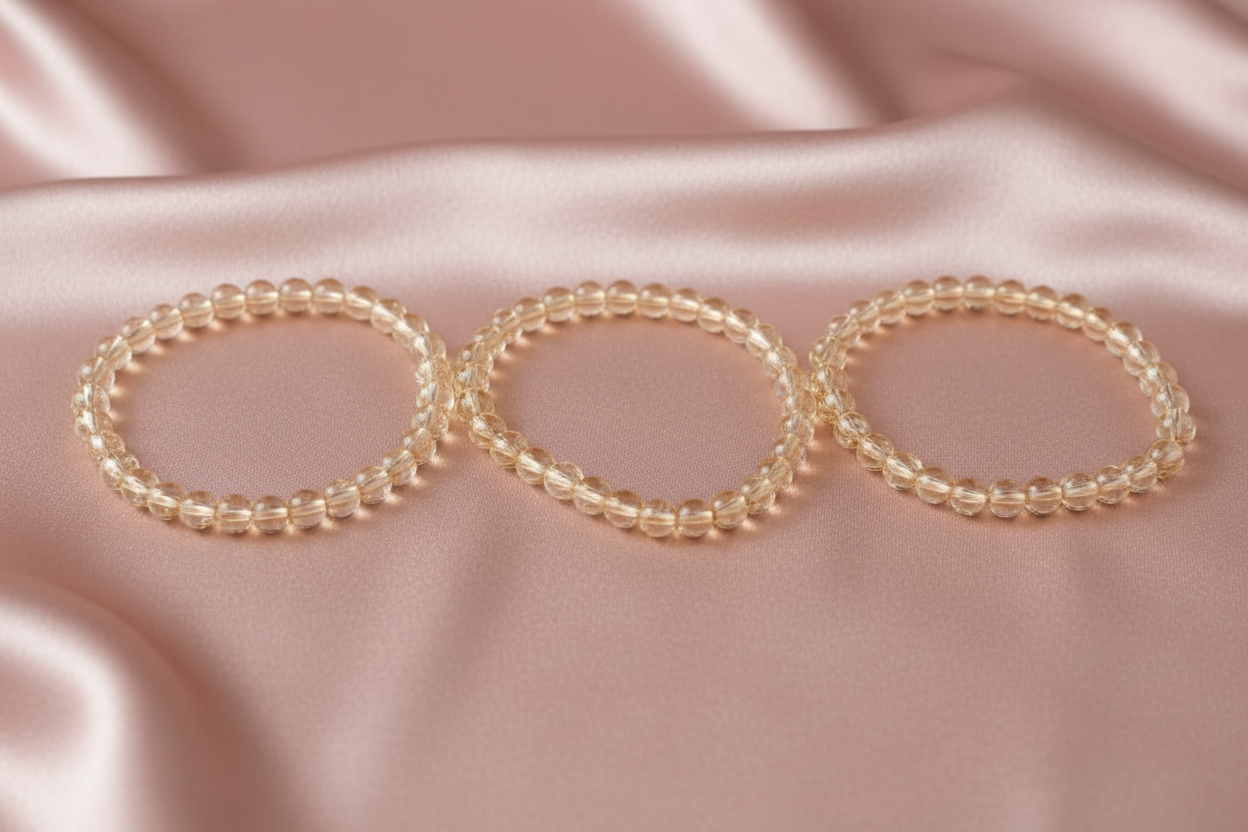 Bracelets on pink satin background