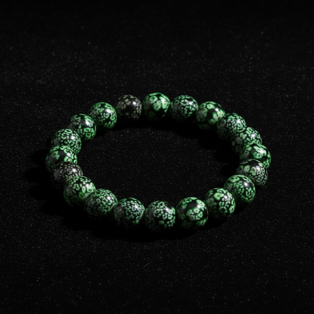 Black Green Floral Beaded Bracelet dark moody black velvet