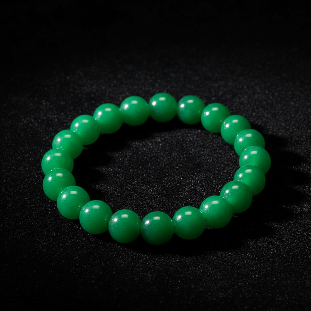 Green Jade Beaded Bracelet dark moody black velvet