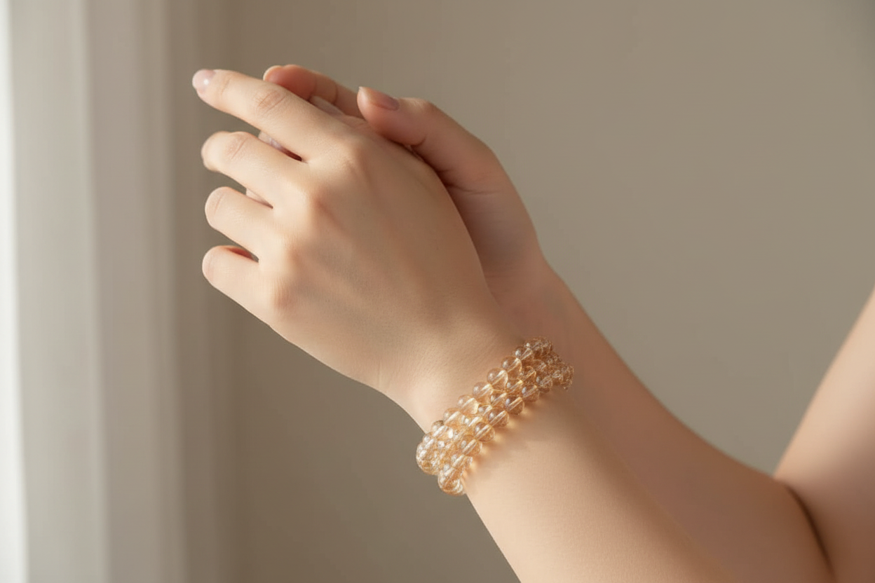 Crystal bead bracelet on wrist