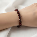 Dark Red Maroon Agate Beaded Bracelet on wrist