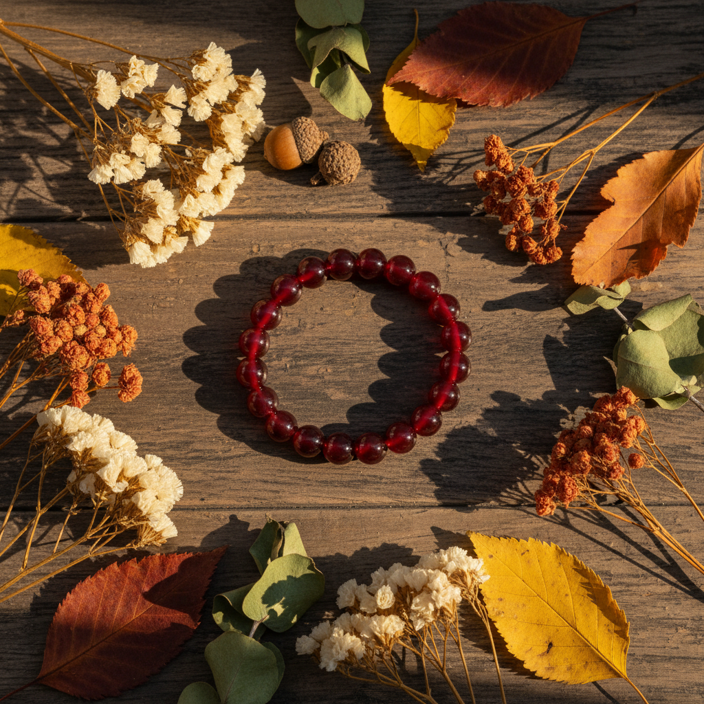 Burgundy Dark Maroon Beaded Bracelet boho wood autumn leaves
