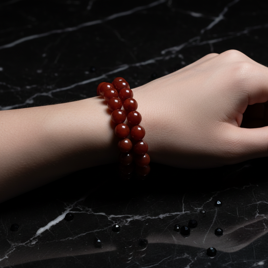 Red Carnelian Beaded Bracelet dark moody marble