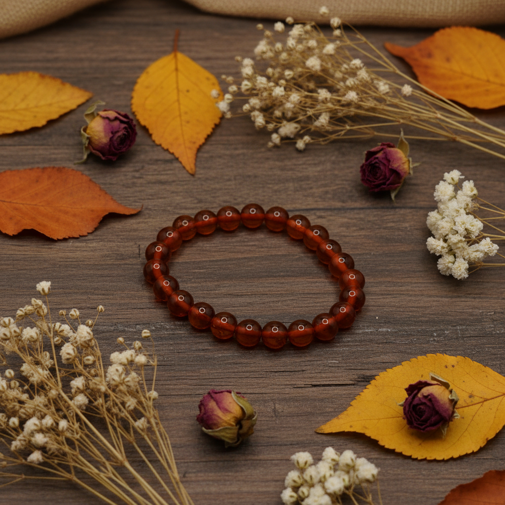 Amber Brown Beaded Bracelet boho wood autumn leaves