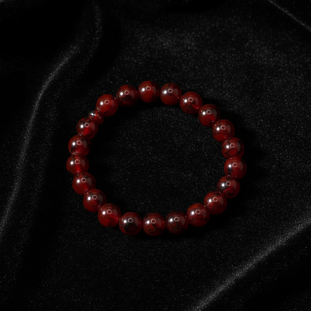 Dark Red Maroon Agate Beaded Bracelet black velvet