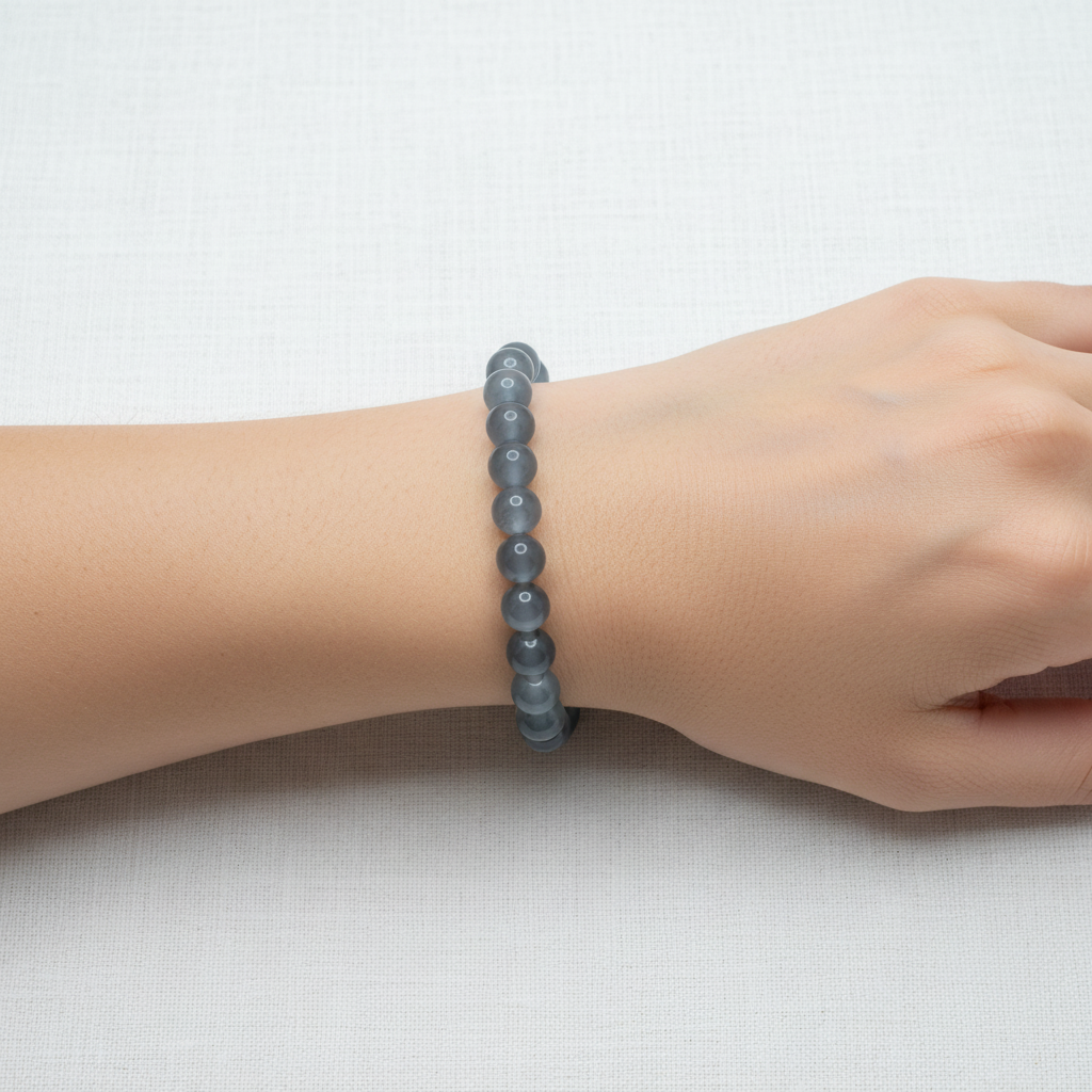 Grey Smoky Matte Beaded Bracelet on wrist minimalist